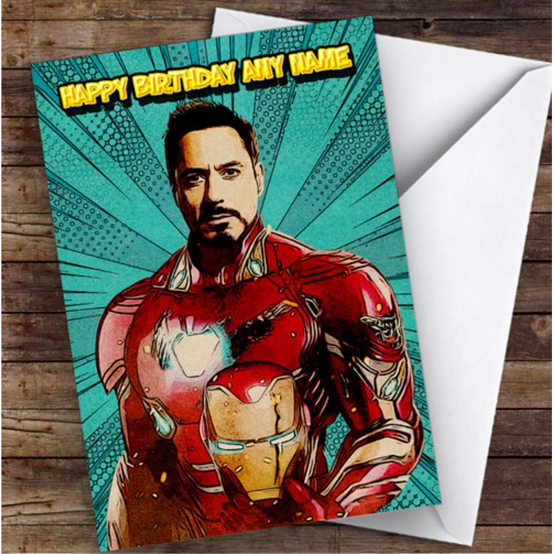 Iron Man Robert Downey Jr Children’s Kids Personalised Birthday Card – The Card Zoo