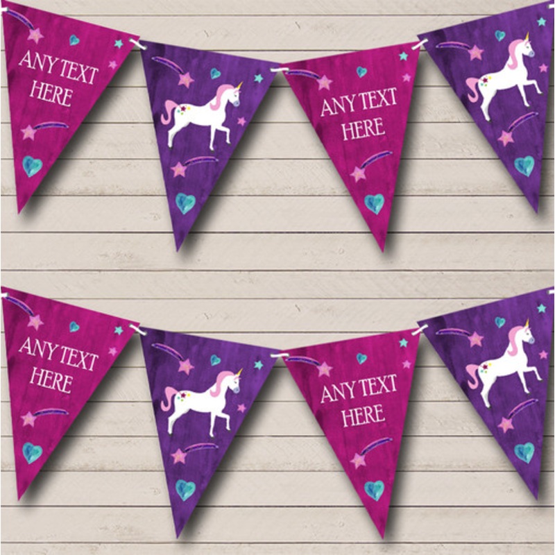 Purple Pink Unicorn Personalised Children’s Party Bunting – The Card Zoo