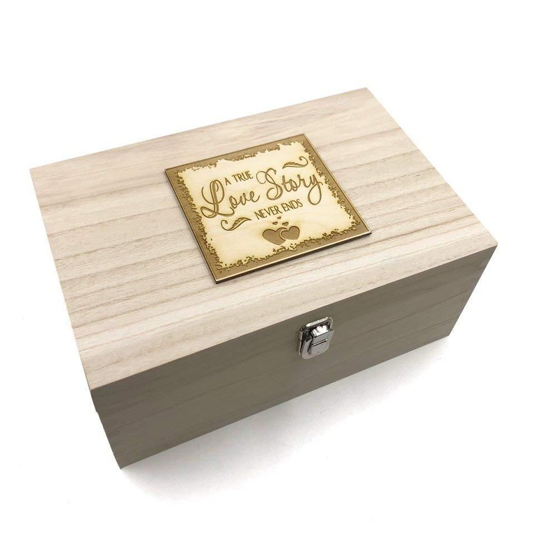 Raised Words Large Wooden True Love Story Keepsake Box Gift