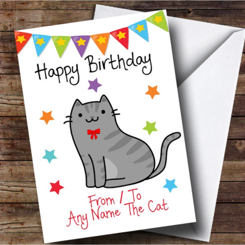 To From Pet Grey Tabby Cat Personalised Birthday Card – The Card Zoo