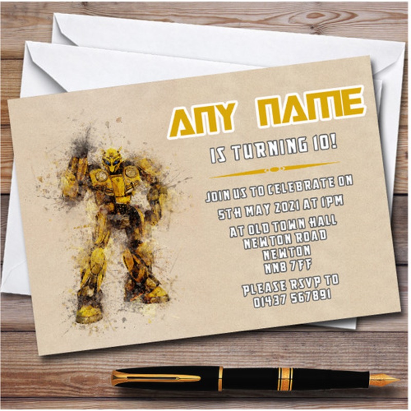 Transformers Bumblebee Vintage Watercolour Children’s Birthday Party Invitations – The Card Zoo