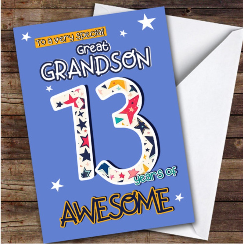13th Great Grandson Stars Teenager Boys Custom Personalised Birthday Card – The Card Zoo