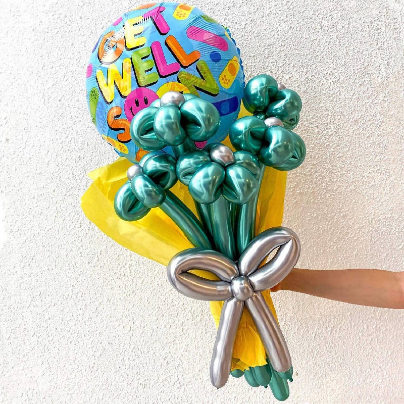 18-inch Get Well Soon Plaster with Chrome Balloon Flower Bouquet