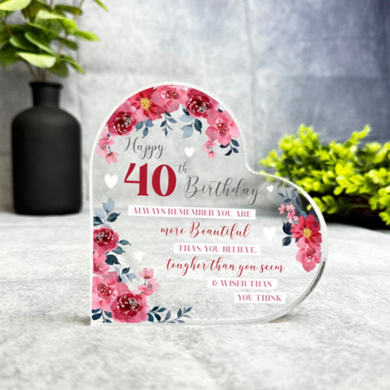 40th Birthday Present Female Red Flowers Heart Plaque Keepsake Gift – The Card Zoo