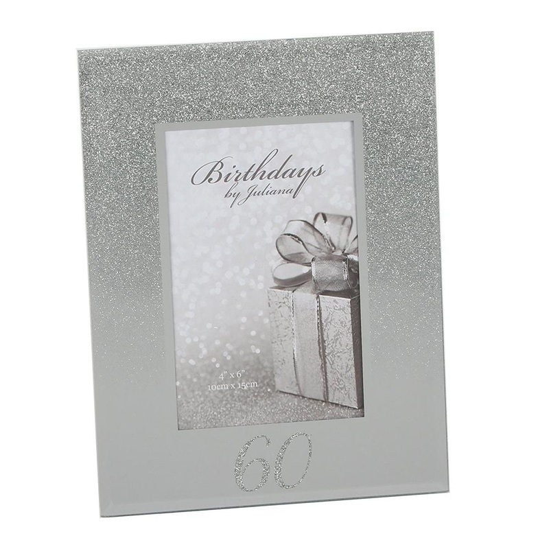 60th Birthday Glitter and Mirror Photo Frame 4 x 6 Gift Boxed