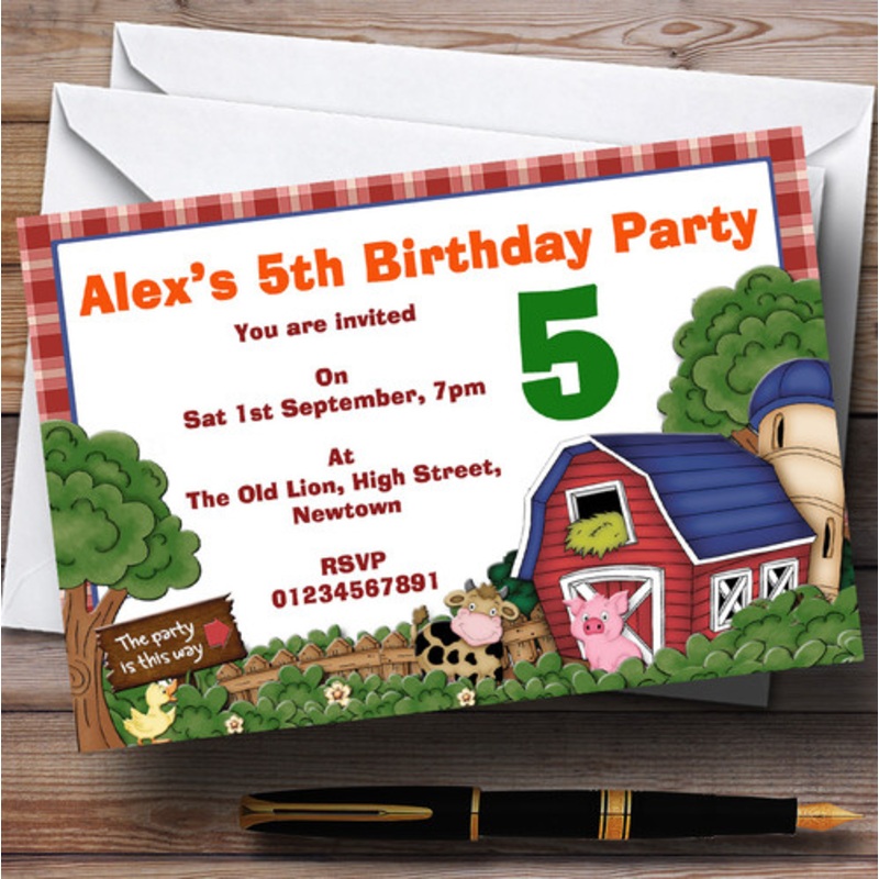 Farmyard Farm Animals Theme Personalised Birthday Party Invitations – The Card Zoo