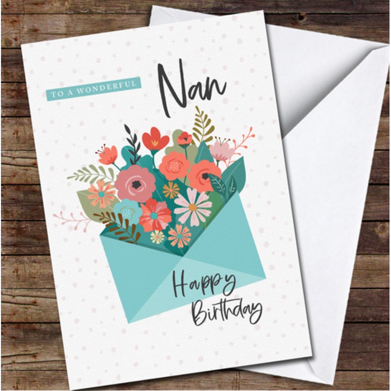 Green Envelope Flowers Wonderful Nan Happy Birthday Personalised Birthday Card – The Card Zoo