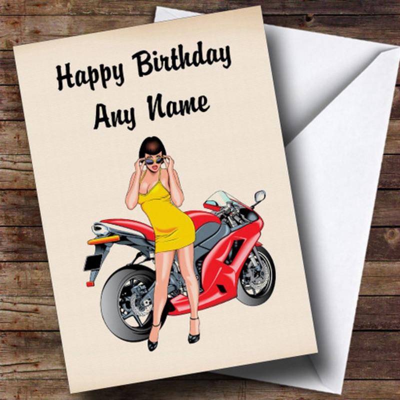 Motorbike And Sexy Lady Personalised Birthday Card – The Card Zoo