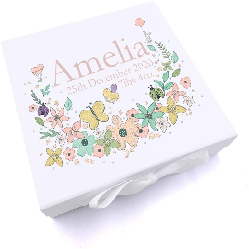 Personalised Baby Girl Keepsake Memory Box Flower Design UV-3