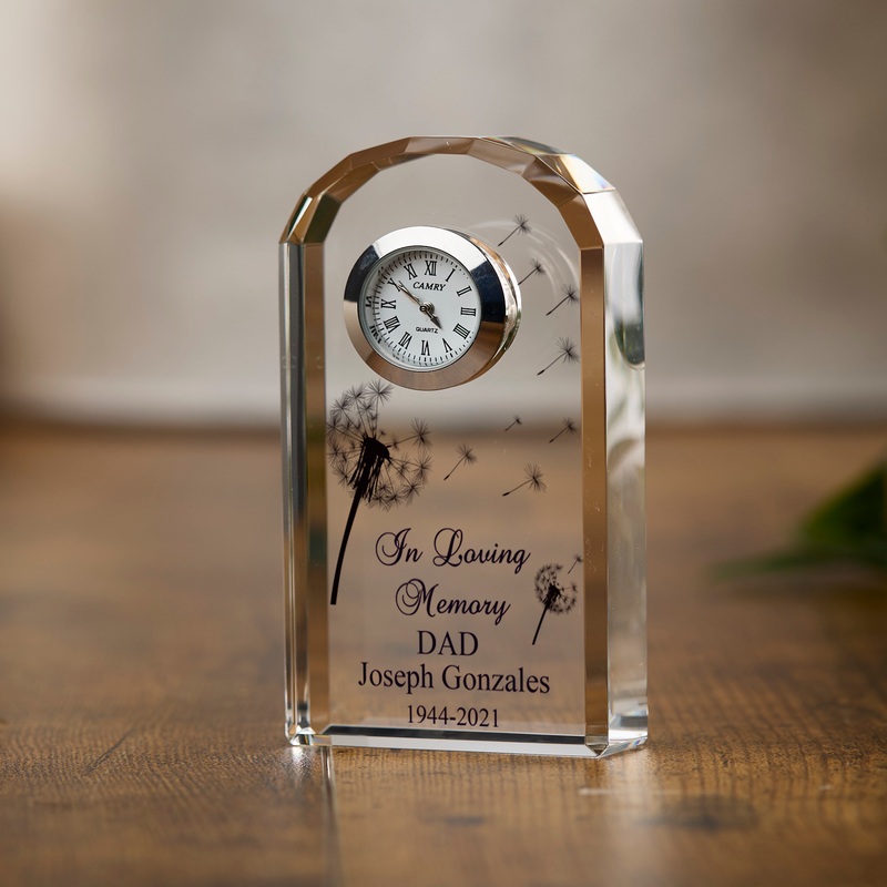 Personalised Condolence Gift Crystal Glass Clock Dad In Loving Memory
