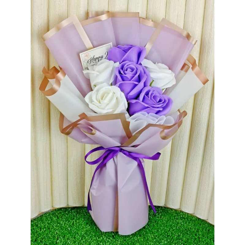 Purple & White Soap Rose Bouquet (Artificial Flower) | (Klang Valley Delivery Only)