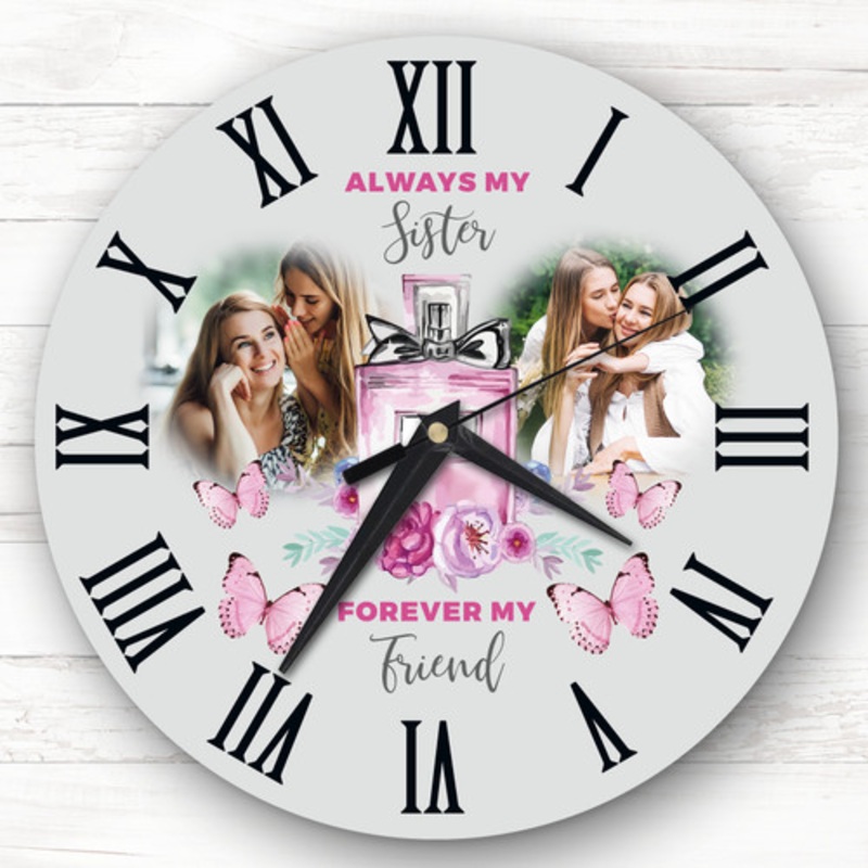 Sister Photo Perfume Flowers Grey Personalised Gift Personalised Clock – The Card Zoo