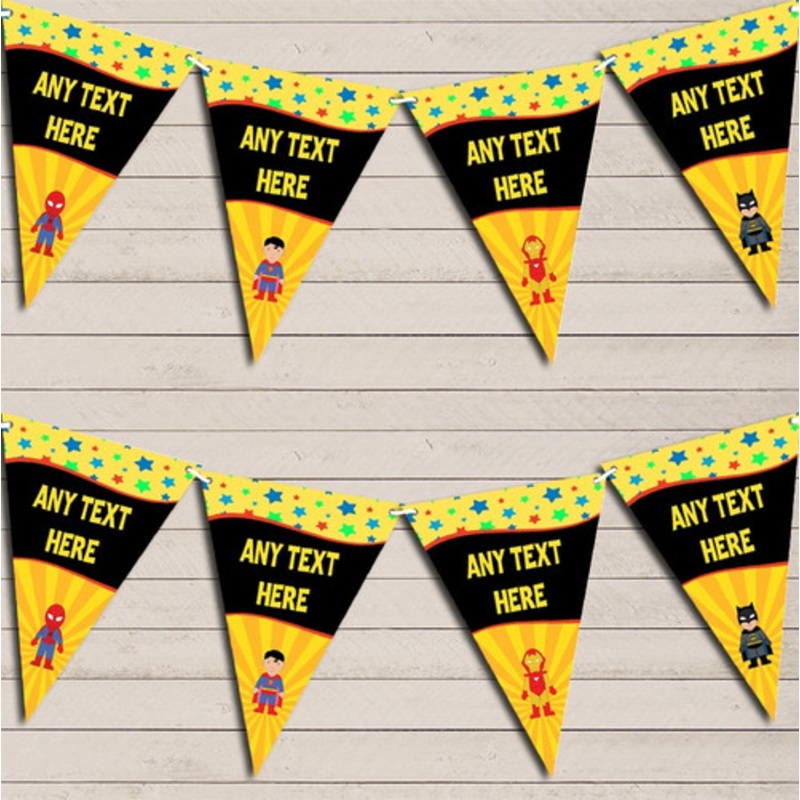 Superhero Comic Spiderman Batman Superman Iron Man Birthday Bunting Party Banner – The Card Zoo