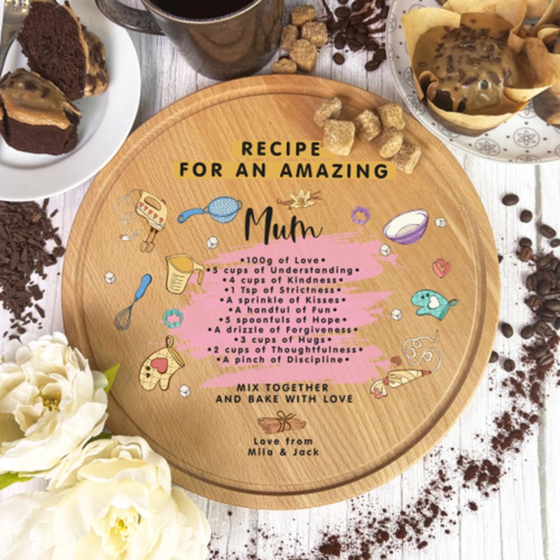 Cartoon Style Round Recipe For An Amazing Mum Personalised Kitchen Serving Board – The Card Zoo