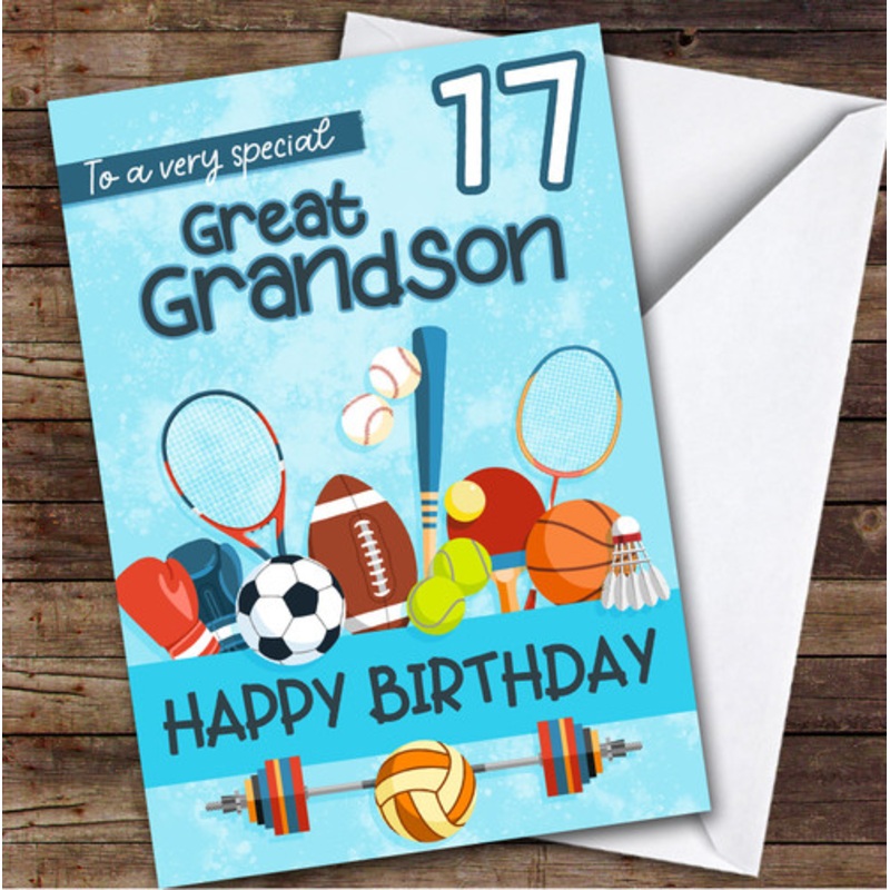 Great Grandson 17th Sport Equipment Teenager Boys Personalised Birthday Card – The Card Zoo
