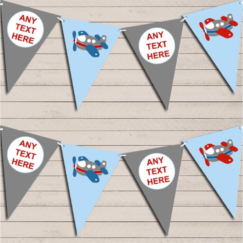 Grey and Blue Plane Aeroplane Children’s Birthday Bunting Garland Party Banner – The Card Zoo