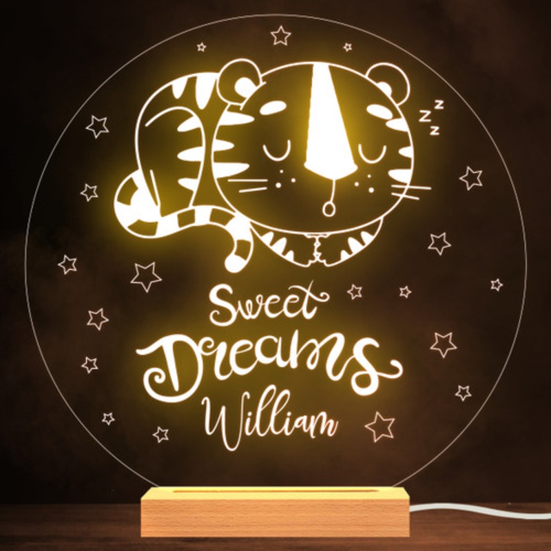 Kids Cute Sleeping Baby Tiger Round Name Personalised Gift Lamp Night Light – The Card Zoo