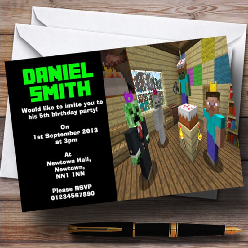 Minecraft Party Personalised Children’s Birthday Party Invitations – The Card Zoo