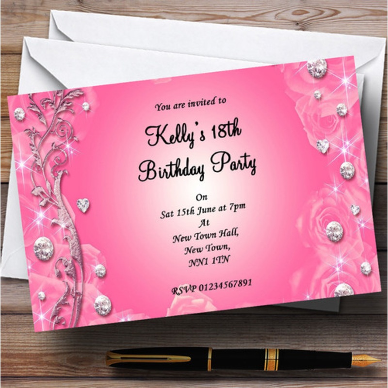 Pretty Pink Diamond Personalised Party Invitations – The Card Zoo