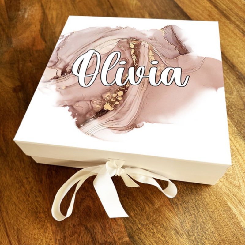 Square Pink Watercolour Gold Foil Marble Birthday Personalised Hamper Gift Box – The Card Zoo