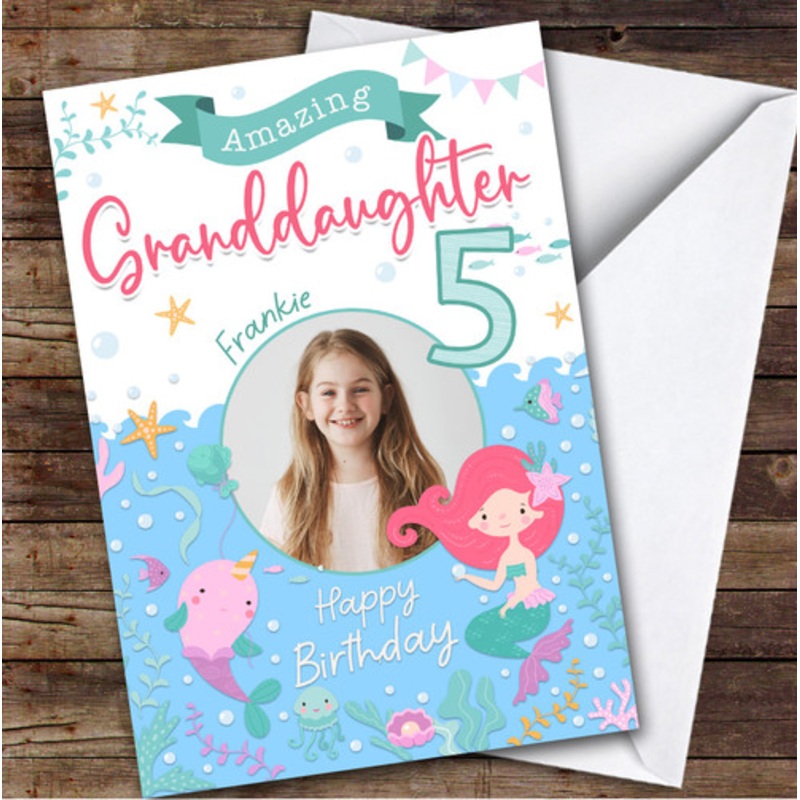 5th Granddaughter Mermaid Photo Custom Personalised Birthday Card – The Card Zoo
