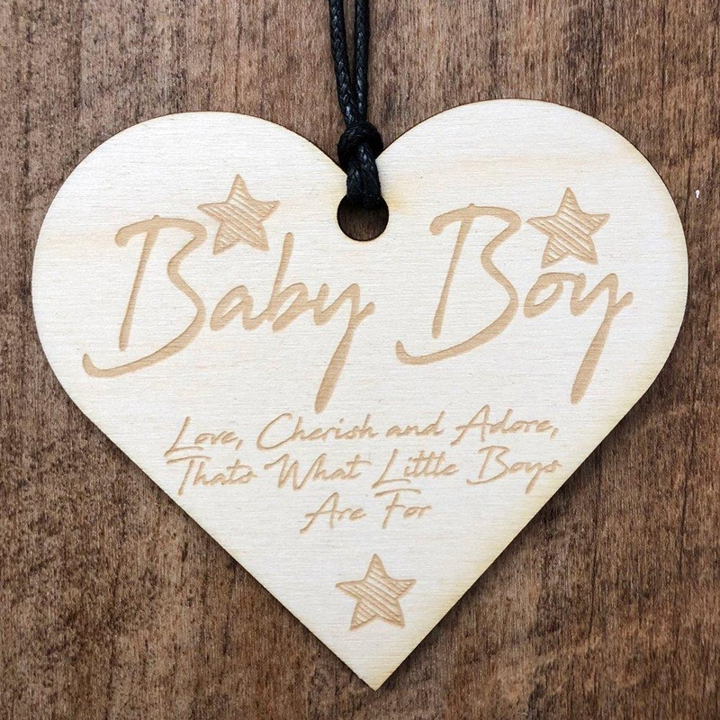 Baby Boy Wooden Hanging Heart Plaque Gift