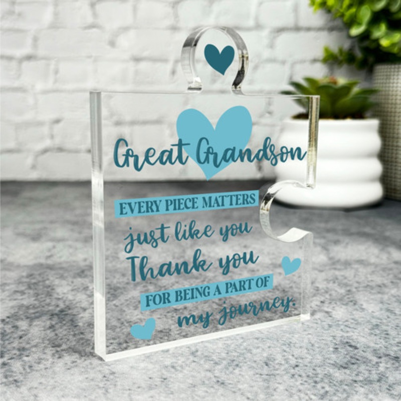 Gift For Great Grandson Every Piece Matters Blue Puzzle Piece Keepsake Plaque – The Card Zoo