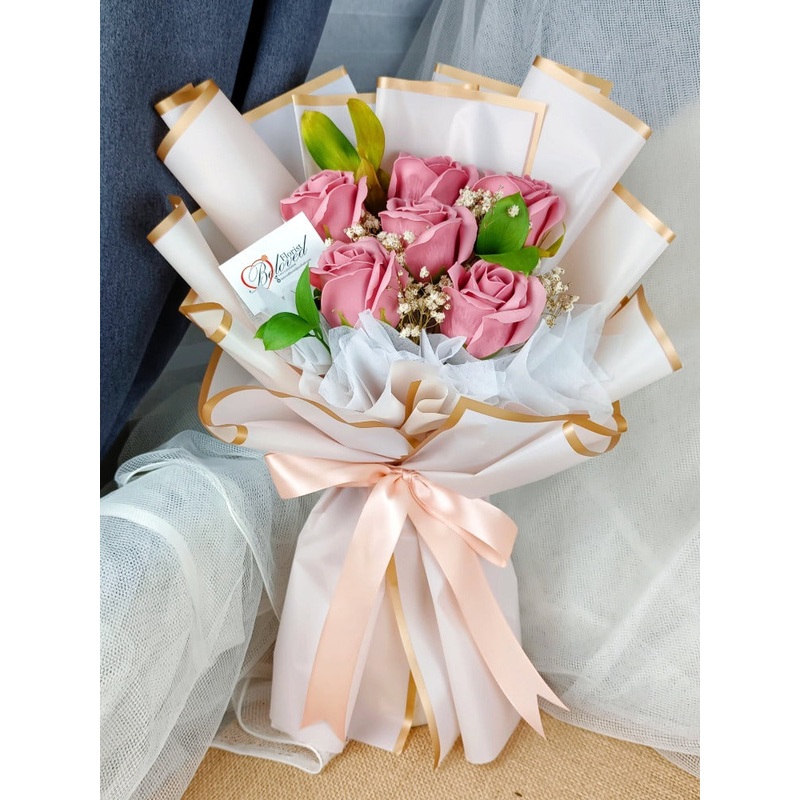 Lotus Pink Soap Roses Bouquet (Artificial Flower) | (Klang Valley Delivery Only)