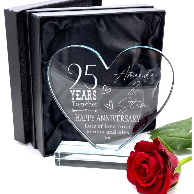 Personalised 25th Large Jade Glass Heart