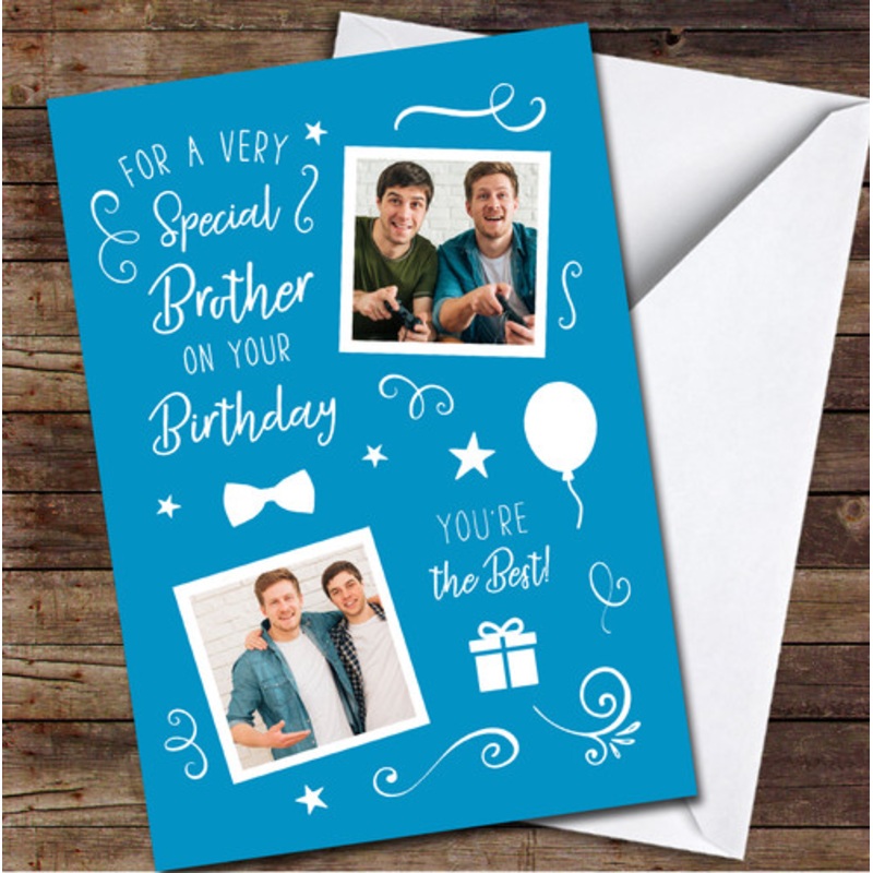 Special Brother Gift Doodle Balloon Icon Blue Photo Personalised Birthday Card – The Card Zoo