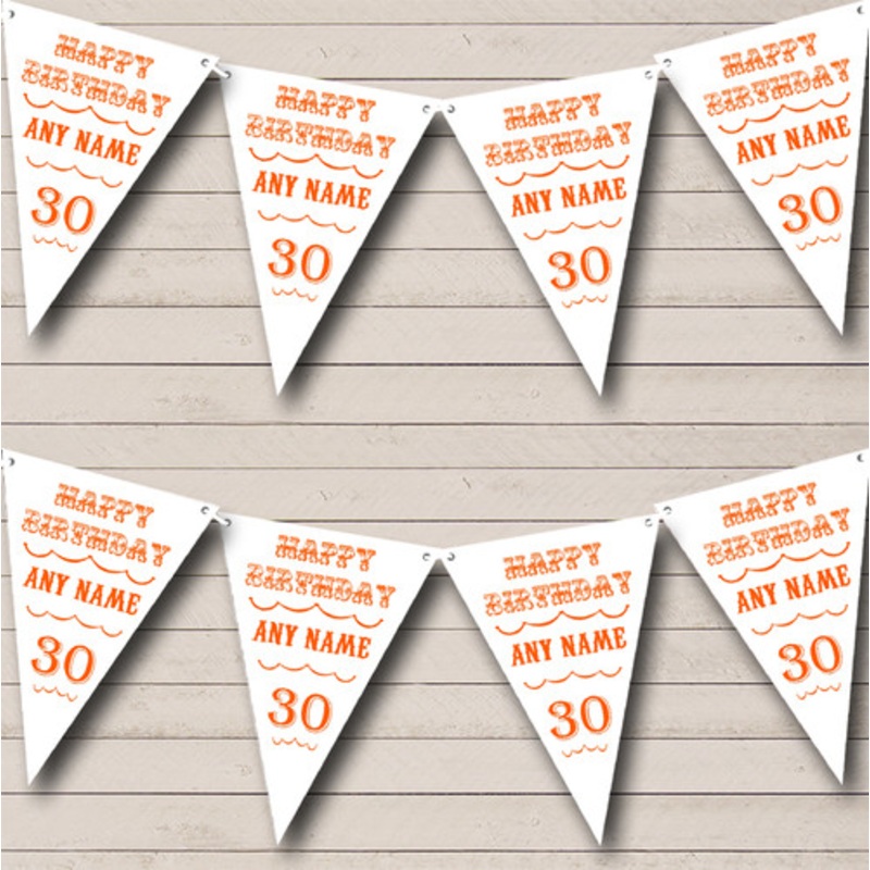 Vintage Text Any Age Birthday White Orange Personalised Birthday Party Bunting – The Card Zoo