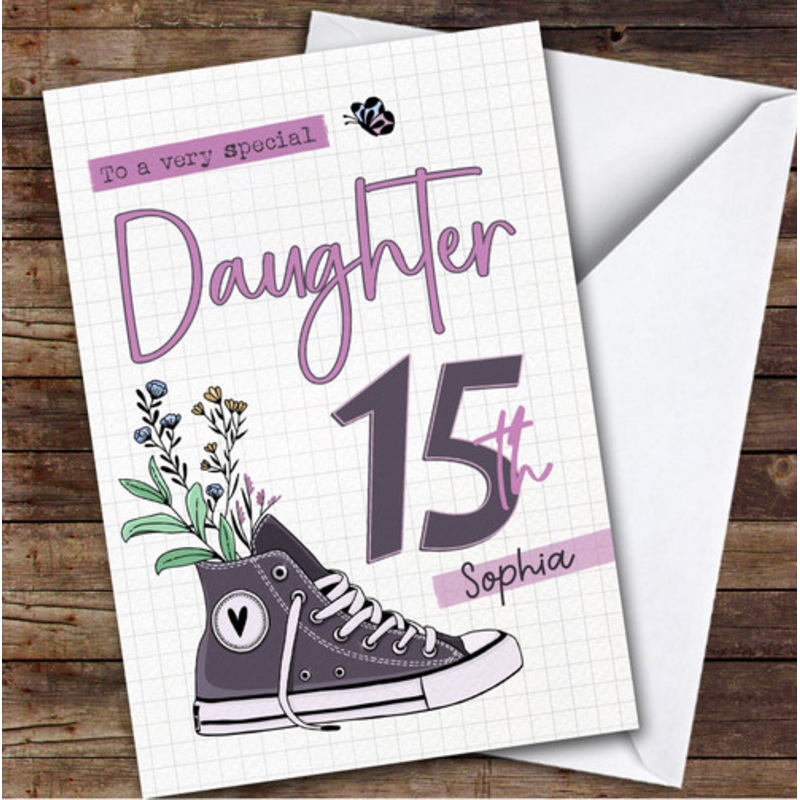15th Daughter Floral Trainers Sneakers Sport Teenager Personalised Birthday Card – The Card Zoo