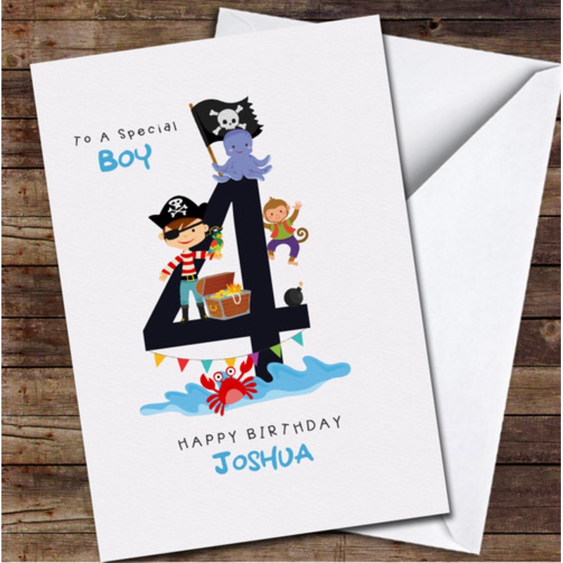 4th Boy Pirate Characters Any Age Personalised Birthday Card – The Card Zoo