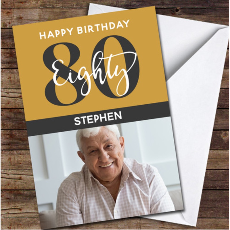 80th Eighty Photo Orange Grey Any Age Personalised Birthday Card – The Card Zoo