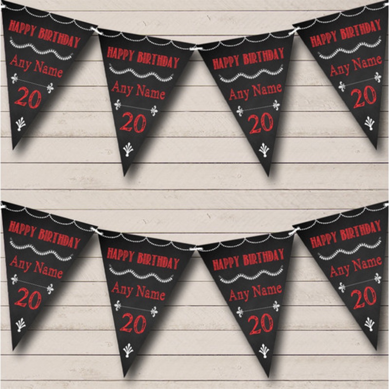 Chalkboard Style Black White and Red Personalised Birthday Party Bunting – The Card Zoo