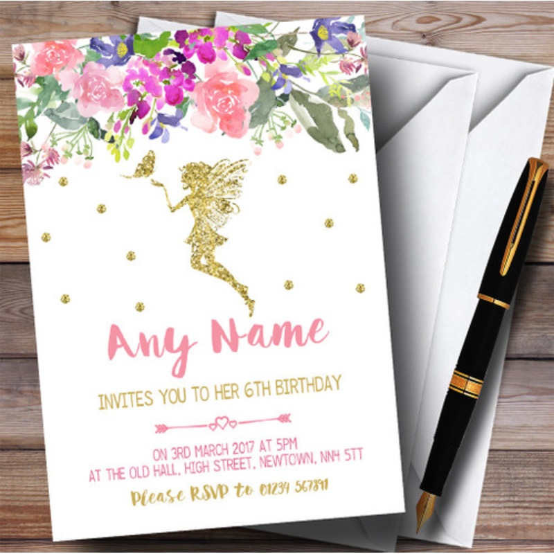 Floral Gold Fairy Children’s Birthday Party Invitations – The Card Zoo