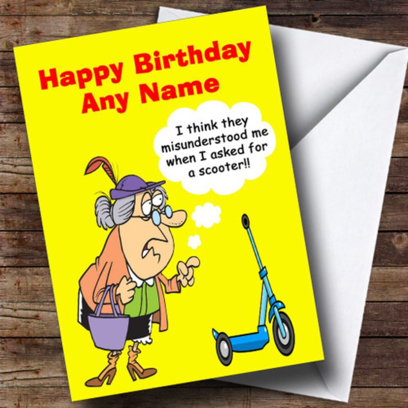 Funny Old Lady Scooter Personalised Birthday Card – The Card Zoo