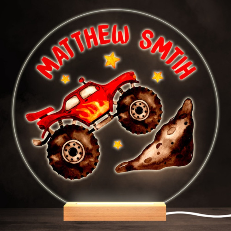 Monster Truck Red Cars Colourful Round Personalised Gift LED Lamp Night Light – The Card Zoo