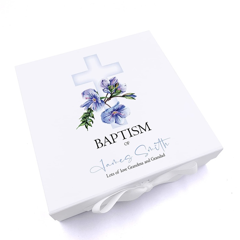 Personalised Baptism Blue Cross Keepsake Memory Box Gift