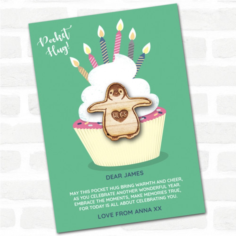 Waddle Penguin Heart Cupcake Happy Birthday Personalised Gift Pocket Hug – The Card Zoo