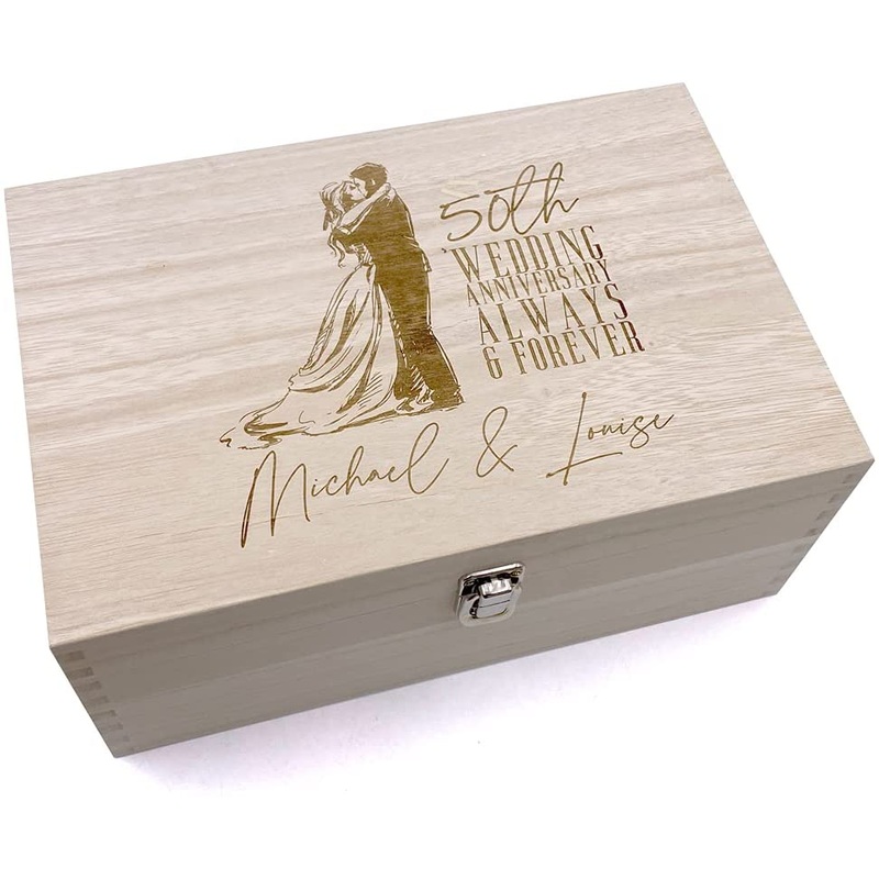 50th Wedding Anniversary Gift Personalised Wooden Memory Keepsake Box