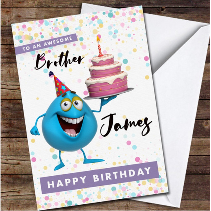 Awesome Brother Happy Birthday Monster With Cake Personalised Birthday Card – The Card Zoo