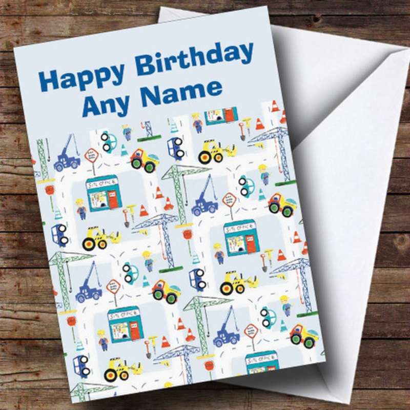 Children’s Construction Site Digger Personalised Birthday Card – The Card Zoo