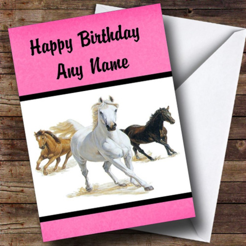 Hot Pink Beautiful Horses Personalised Children’s Birthday Card – The Card Zoo