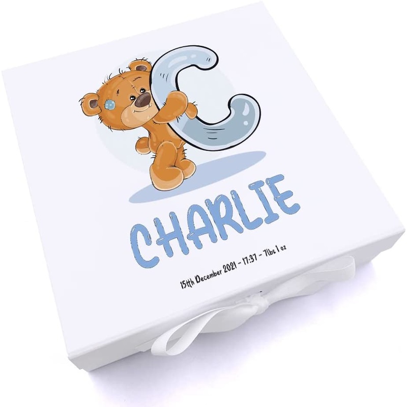 Personalised Teddy Design Baby Keepsake Memory Box