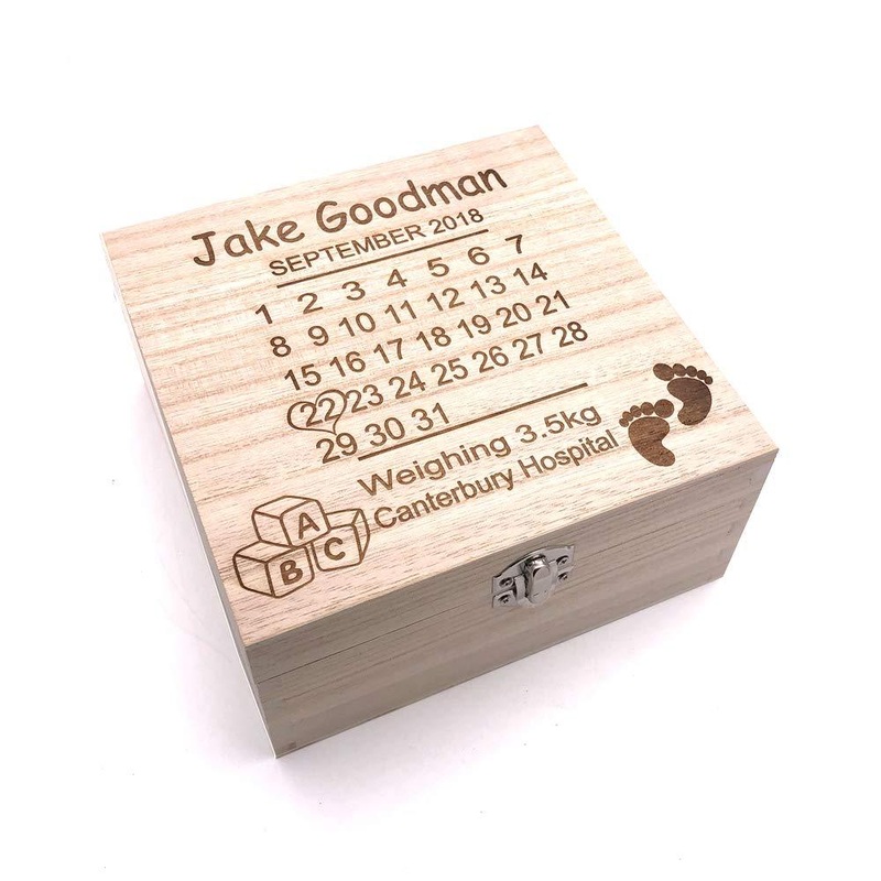 Baby Gift Engraved Personalised Keepsake Box with Date