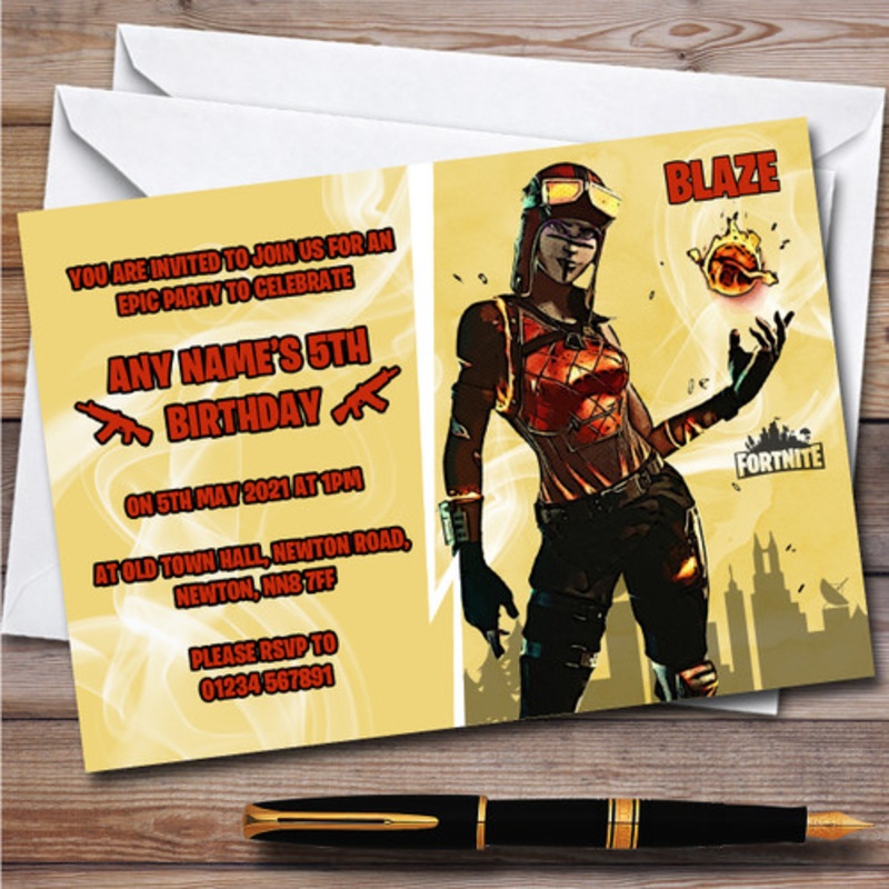Blaze Gaming Comic Style Fortnite Skin Children’s Birthday Party Invitations – The Card Zoo