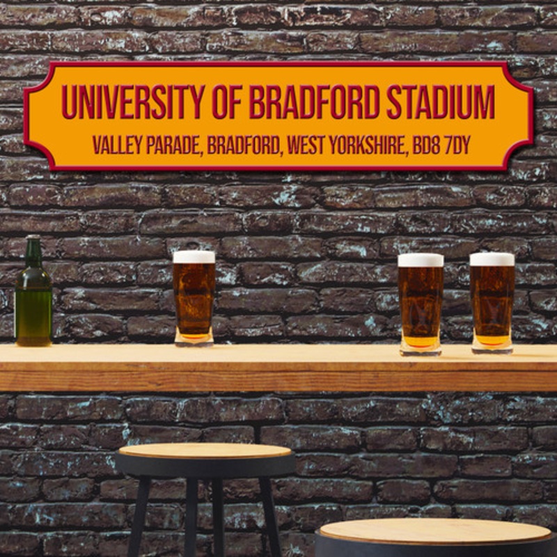 Bradford City University Of Bradford Stadium Yellow and Red Any Text Football Club 3D Street Sign – The Card Zoo