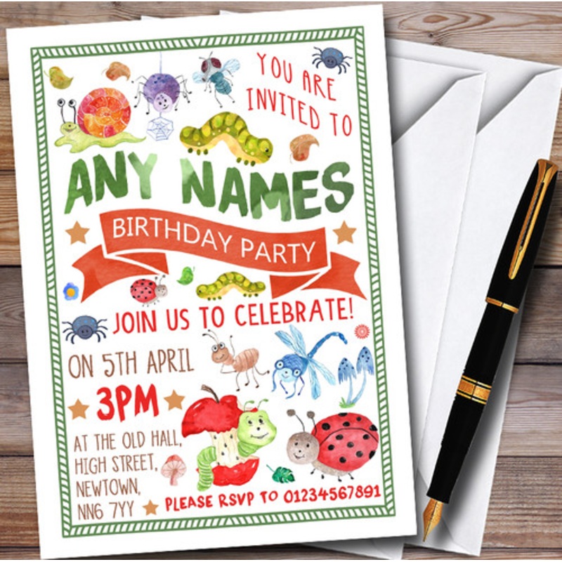Bugs Critters and Insects Personalised Children’s Party Invitations – The Card Zoo