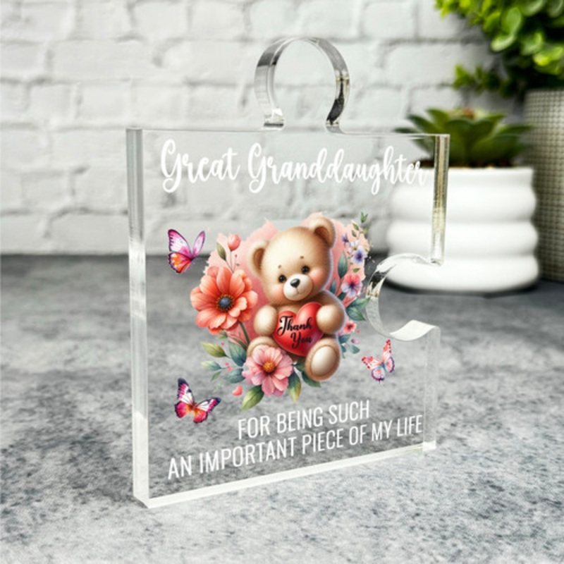 Gift For Great Granddaughter Cute Teddy Bear Heart Puzzle Piece Keepsake Plaque – The Card Zoo